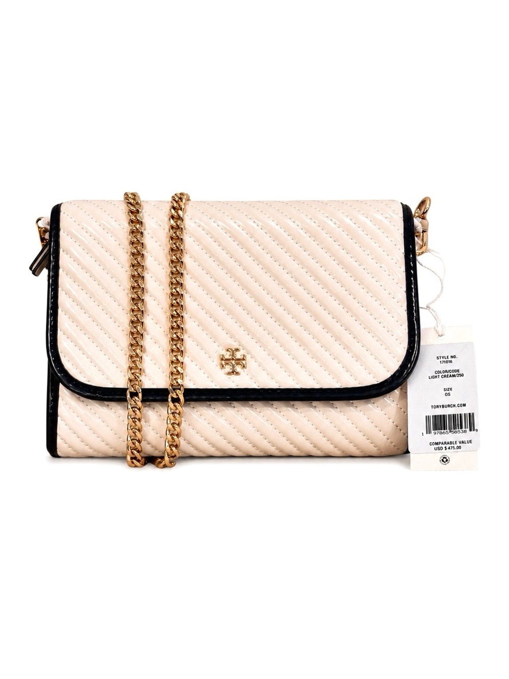 TORY BURCH Emerson Patent Puffy Quilted Leather Chain Wallet Crossbody NWT $475